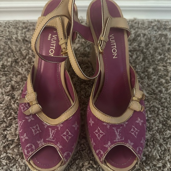 Louis Vuitton “RETIRED” Vintage Denim Platform Sandals - Picture 1 of 7